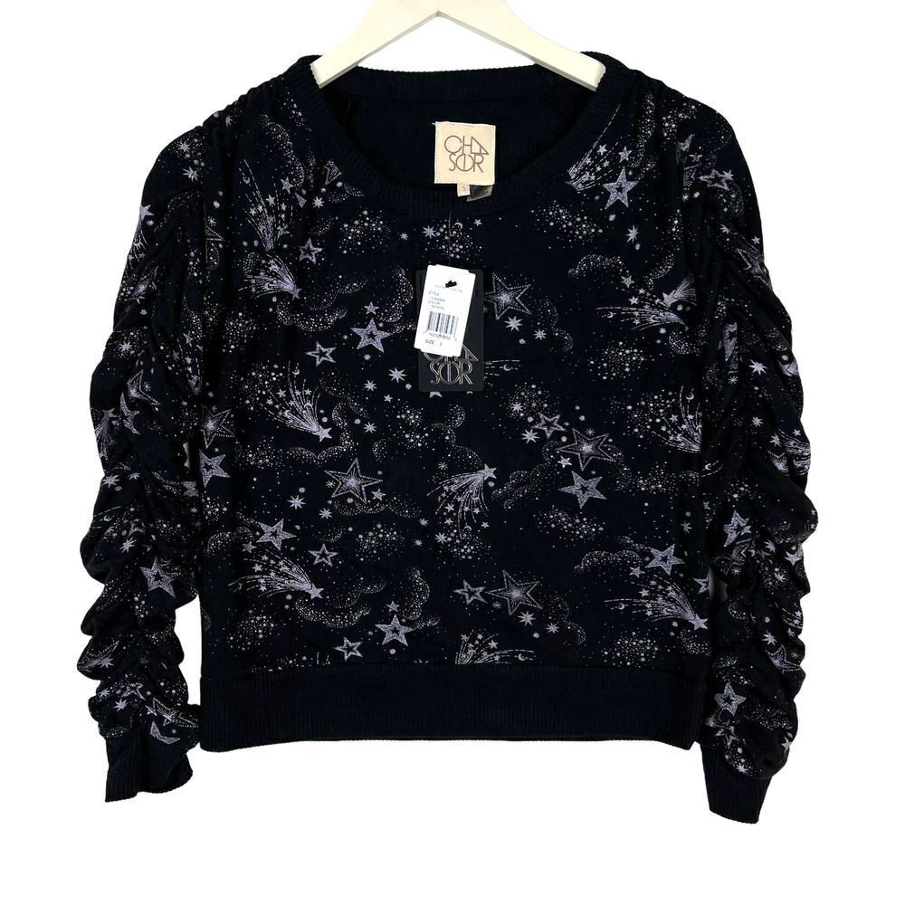 NWT Chaser Women’s Shirred Sleeve Pullover Sweatshirt – Black | Size S | MSRP $1